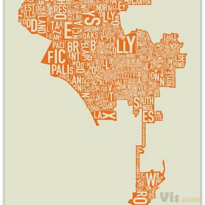 Los Angeles Neighborhood Type Map Posters & Prints